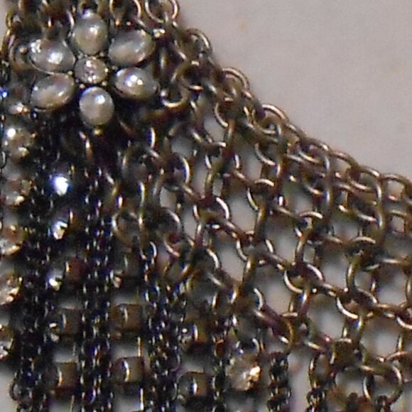 Vintage Fashion Bug Chainmail Bib Necklace with Chain Fringe and Rhinestone - Picture 9 of 10